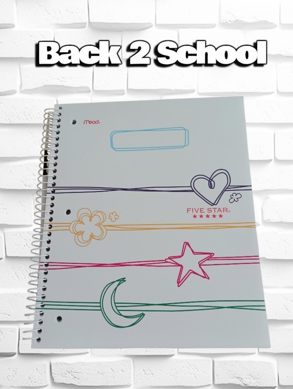Five-Star 1 Subject Hearts & Stars Notebook - Picture 1 of 7